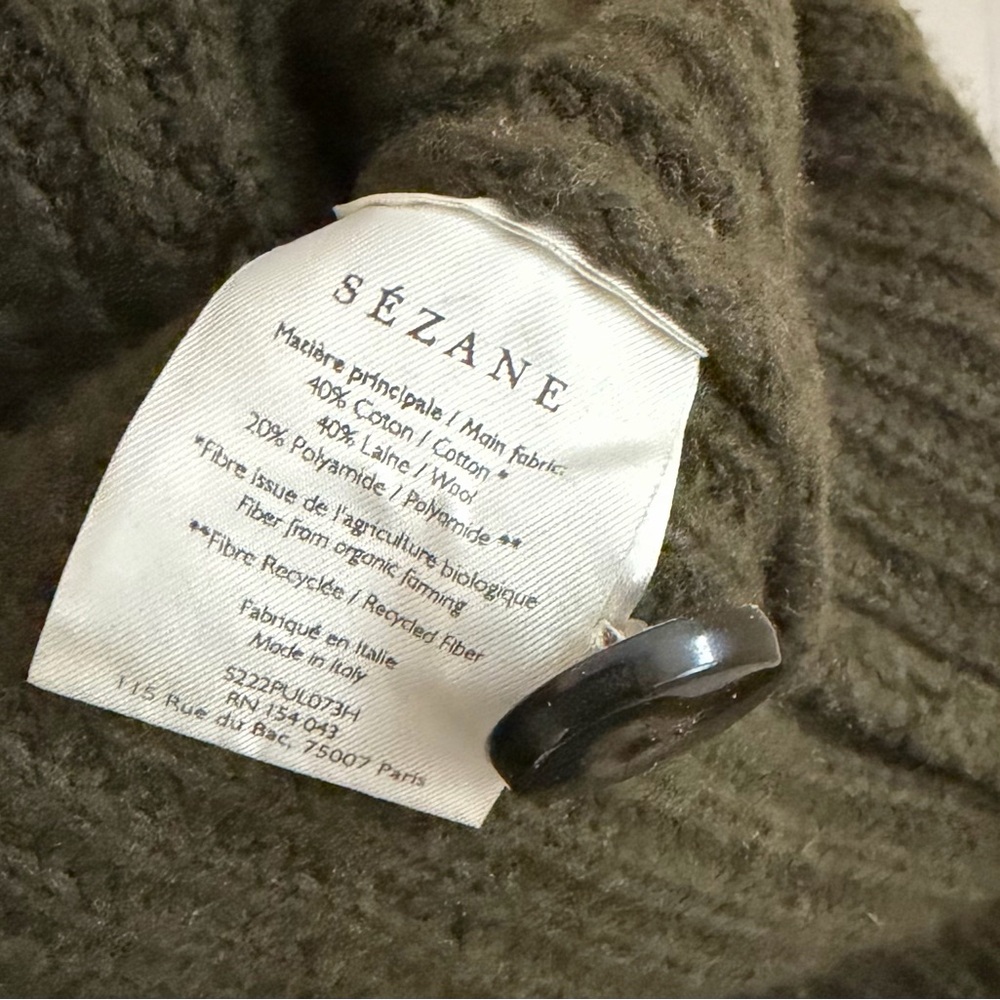 Sezane Lucas Sweater Ribbed Khaki Cotton Wool Sz S - Picture 8 of 11